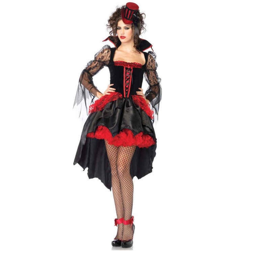 Midnight Mistress Halloween Vampire Dress with Red Tulle